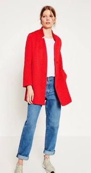 NWT  Red Jacquard Herringbone Long Buttoned Coat XS 2694/581