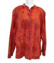 Vintage Gypsy Boho Bohemian Floral Embroidered Shirt Jacket Shacket Red size 2X