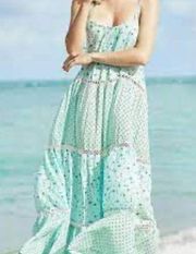 DEBBIE KATZ SOUTH BEACH AQUA LILY SLEEVELESS BOHO CROCHET MAXI DRESS MEDIUM