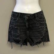 American Eagle  Black Destroyed Distressed Whisker Faded Mom Shorts - Size 10