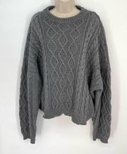 Simply Couture NWT Heavy Knit Chunky Cable Sweater SZ L Gray Oversized Sleeves