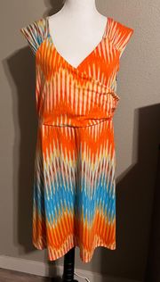 Orange/Blue Boho Sleeveless Stretchy Dress Sz XL