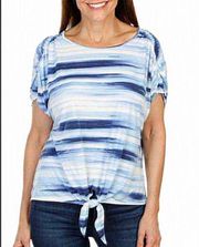 Nwt Perseption Concept Women tie Dye Tie Front Top‎ Blue white size small shirt