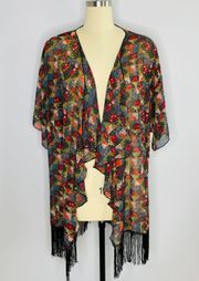 Monroe Kimono Fringe Layering Jacket Top- Size L (Fits sizes 14-24)- NWT