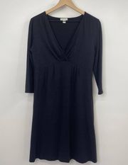 Garnet Hill Faux Wrap Dress Mini Black Cotton Stretchy Jersey Knit Womens Medium