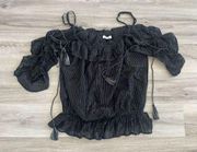 BB Dakota S Black Silver Tassel Blouse