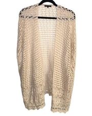 Jeanne Pierre Cream Crochet Open Knit Open Front Sleeveless Cardigan Siz…