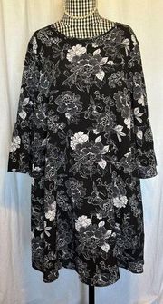 Ingrid Isabel Maternity Black & White Floral 3/4 Bell Sleeve Dress Size Large