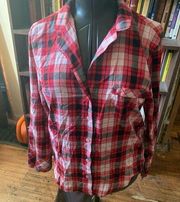 Victoria’s Secret red and black plaid lumberjack M flannel button down shirt