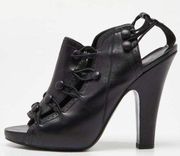 NEW Bottega Veneta Black Leather Button Detail Slingback Heeled Sandal 35.5 / 5