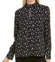 ecru Ross Mock Neck Long Sleeve Black White Spotted Blouse Size Small #3991WT