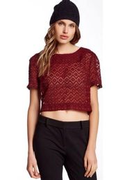 Bishop + Young Maroon Cropped Semi Sheer Top Size M