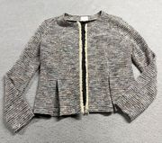 Tweed Fringe Peplum Grey Open Blazer Jacket Size Medium EUC