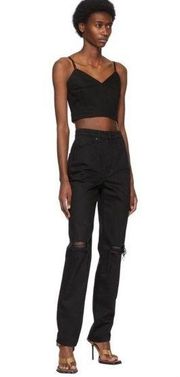 Alexander Wang Womens High Rise Dipped Back Distressed Knee Black Jeans 27