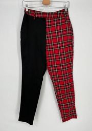 Hot Topic Slim Leg Pants Sz S Black Red Plaid Colorblock