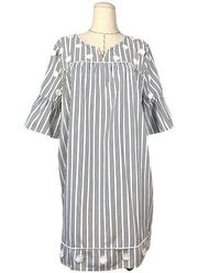 Crown & Ivy White Navy Blue 3/4 Sleeve Striped Pom Pom Tunic Dress Size Large