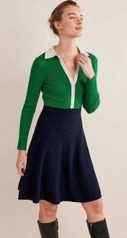 Boden Green Rib Detail Knitted Long Sleeve Classic Preppy  Mini Dress 16/18R