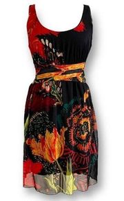 Desigual by L Women's Florecilla Dress Black RED GREEN sz S