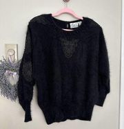 Vintage  Austin Medium Angora Lambswool Sweater with Lace and Bead Embellish