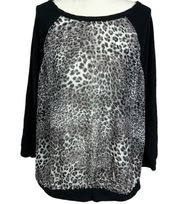 Torrid Plus Size 3X Black Back Sheer Leopard Print Front Long Sleeve Sweatshirt