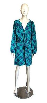 NWT Mudpie Blue and Green Plaid Long Sleeve Dress