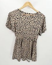 Riah Fashion Cream Black Polka Dot Buttery Soft Top Women's Size Medium M