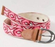 Free People Moving To Mars Cotton Leather Aztec Print Belt Pink White Size XS/S