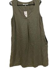 Foxcroft NWT Olive Green Classic Skylar Sleeveless V Neck Relaxed Fit Mini Dress