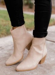 Nude/wheat Western Chunky Heel Ankle Bootie