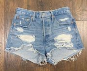 Levi’s Premium 501 Button Fly Distressed/Ripped Light Wash Cutoff Jean Shorts