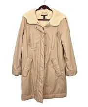 Marc Jacobs Women's Tan Fleece Lining Full Zip Hooded Winter Coat Jacket Medium