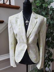 Style & Co Women White Floral Linen Long Sleeve Single Breasted Blazer Jacket 14