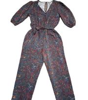 Evereve Ember Floral V Neck tie Belt Puff Sleeve Jumpsuit