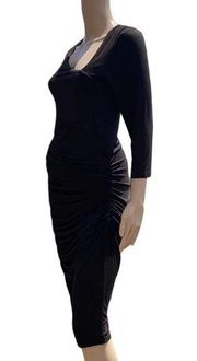 NWT Catherine Malandrino Black Bodycon Dress Long Sleeves Ruched Stretch Large