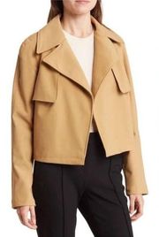 NWT Women’s Camel Tan Bagatelle Collection Open Front Cropped Trench Blazer sz L