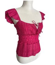 Saylor X Revolve Navey Top Pink Smocked Flutter Sleeve Women Size XS - NWT