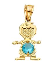 14k Real Yellow Gold December Birthstone CZ Boy Charm Pendant