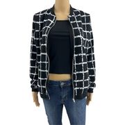 Beulah (M) Black White Plaid Zip Up Lightweight Bomber Jacket