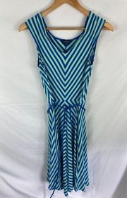 Lands End Striped Belted Sleeveless Dress Size Small