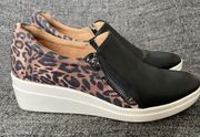 Naturalizer Sierra Sneaker Black Leopard Wedge Side Zip Women’s Size 9