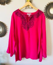 100% silk blouse fushia cover up L embroidered Excellent condition 