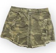 Dance & Marvel Skirt Camo Green Zipper Front Camouflage Distressed Pockets Large