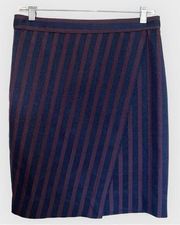 J. Crew Women's Plum & Navy The Pencil Striped Pencil Skirt Slanted Front EUC 2