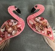 NEW Pink Feathered Beaded Flamingo Lisi Lerch Statement Earrings