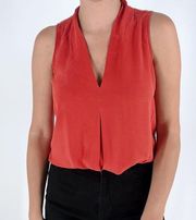 Ecru Burnt Red Orange Silk Sleeveless V-neck Top Size XS