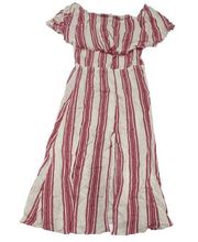 Elan Dress Womens 3X White Red Stripe Off Shoulder Flounced Midi Dress Plus Size