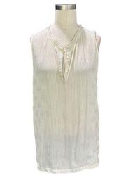 L'AGENCE Silk Silver StudSplit Neck Ivory Tank Top size 6