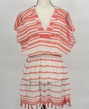 Athleta Beach Cover Up Tassel Trim Stripe Coral & White Size Xsmall