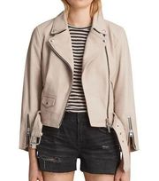 NWT All Saints Cole Biker Leather Jacket Sand Brown Sz UK12/US8