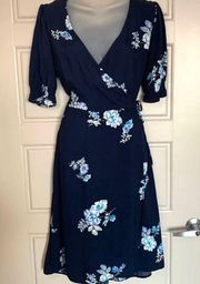 Navy Floral e Wrap Dress